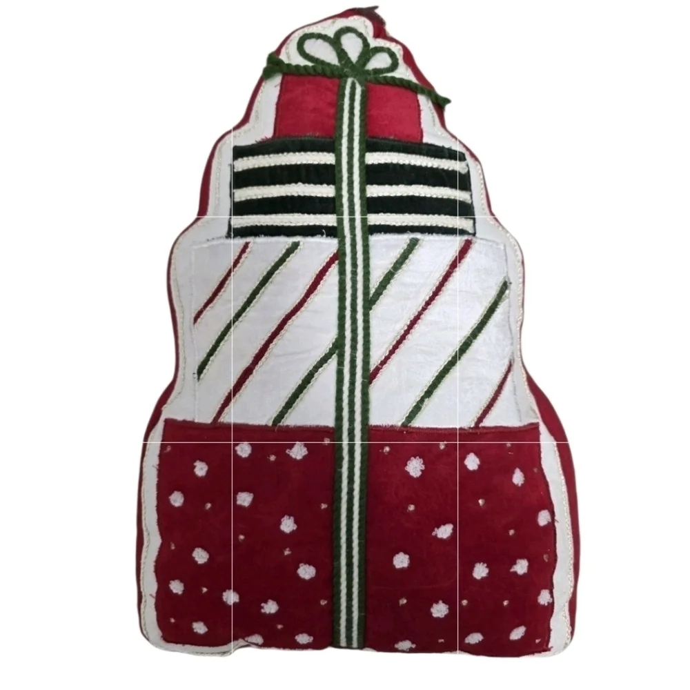 Christmas Tree Pillow Presents Beaded Embroidered Admira Red White Green Decor